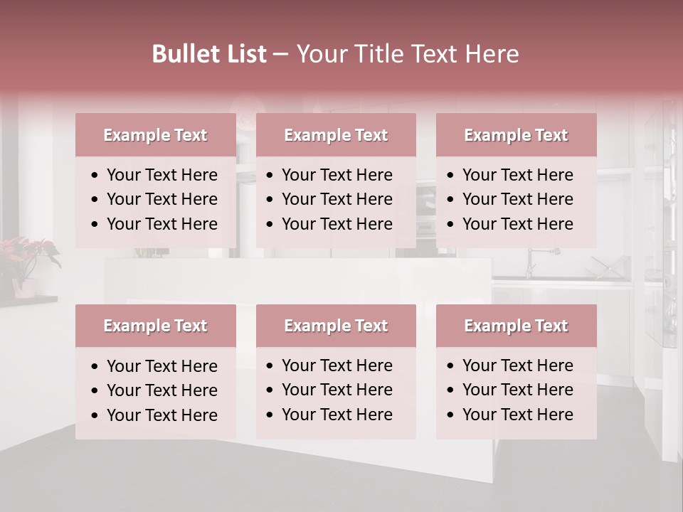 A Kitchen With A White Counter Top And White Cabinets PowerPoint Template