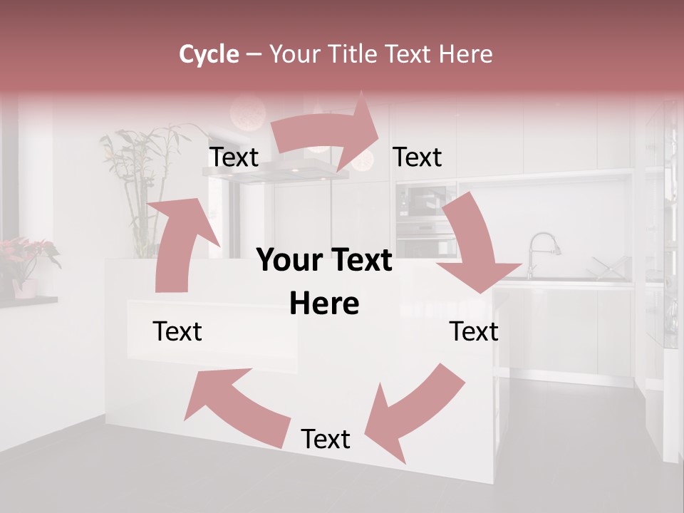 A Kitchen With A White Counter Top And White Cabinets PowerPoint Template