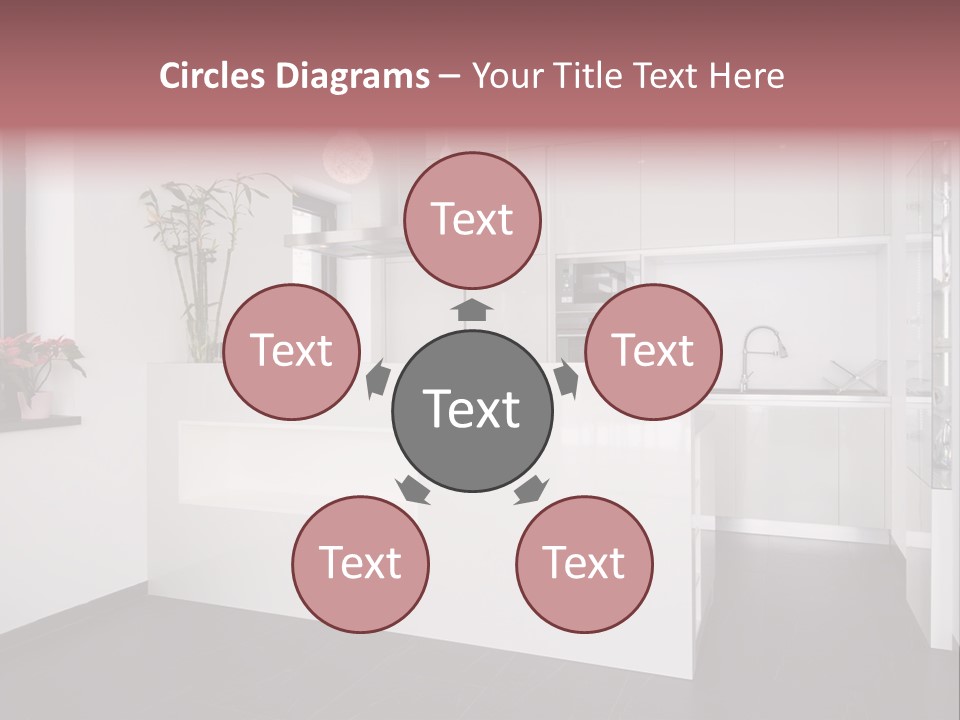 A Kitchen With A White Counter Top And White Cabinets PowerPoint Template