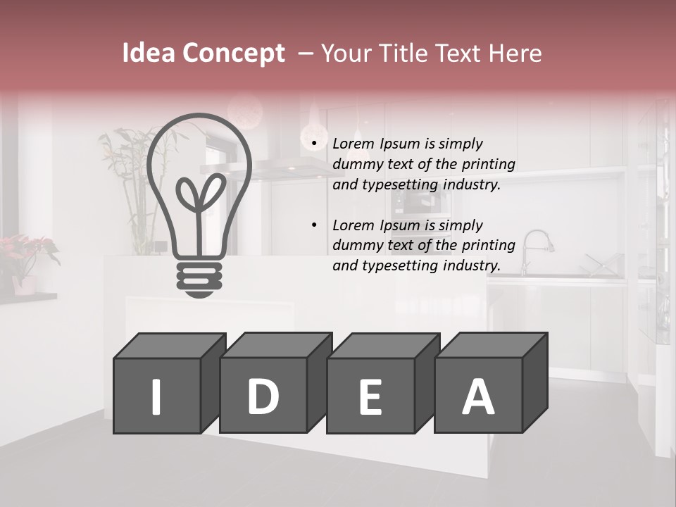 A Kitchen With A White Counter Top And White Cabinets PowerPoint Template