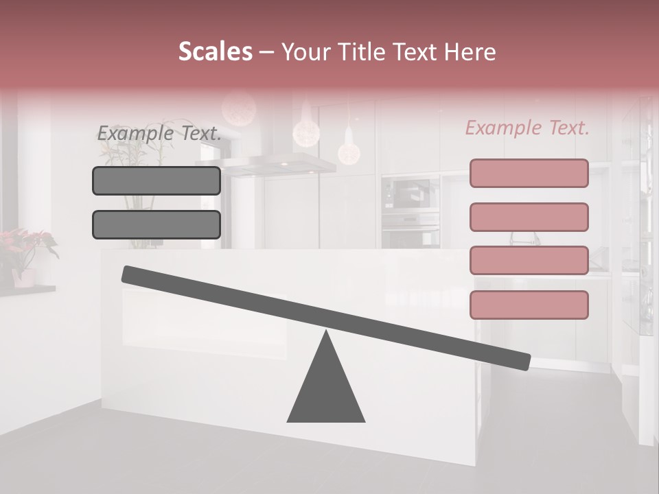 A Kitchen With A White Counter Top And White Cabinets PowerPoint Template