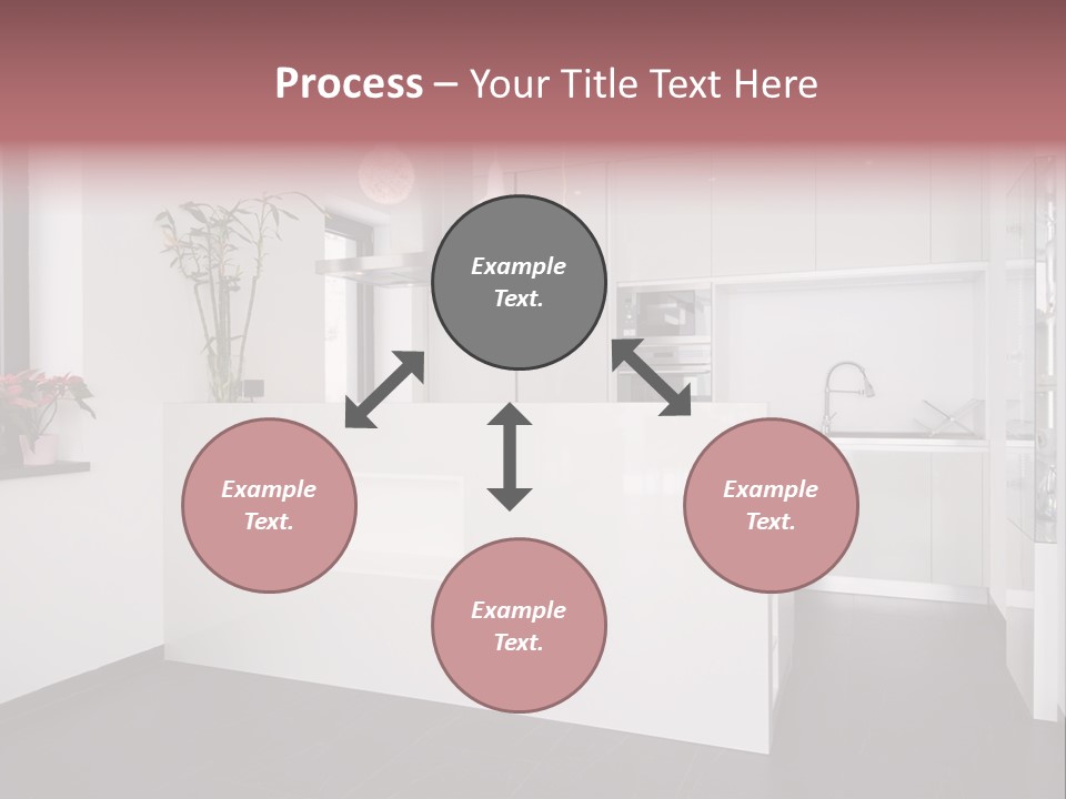 A Kitchen With A White Counter Top And White Cabinets PowerPoint Template