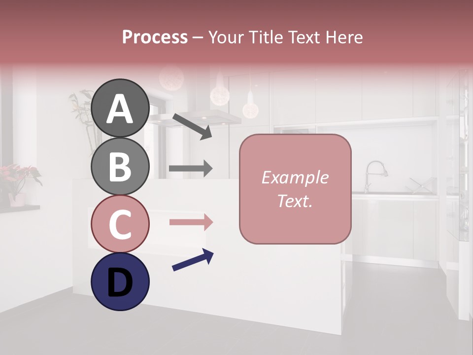 A Kitchen With A White Counter Top And White Cabinets PowerPoint Template