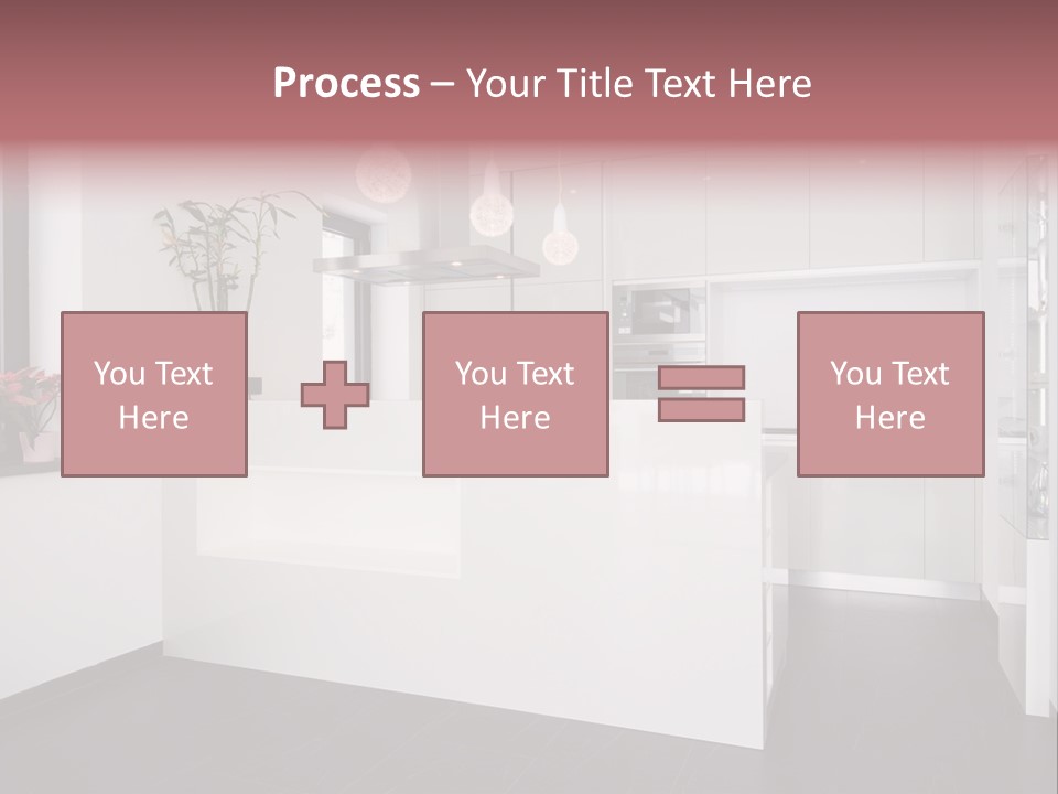 A Kitchen With A White Counter Top And White Cabinets PowerPoint Template