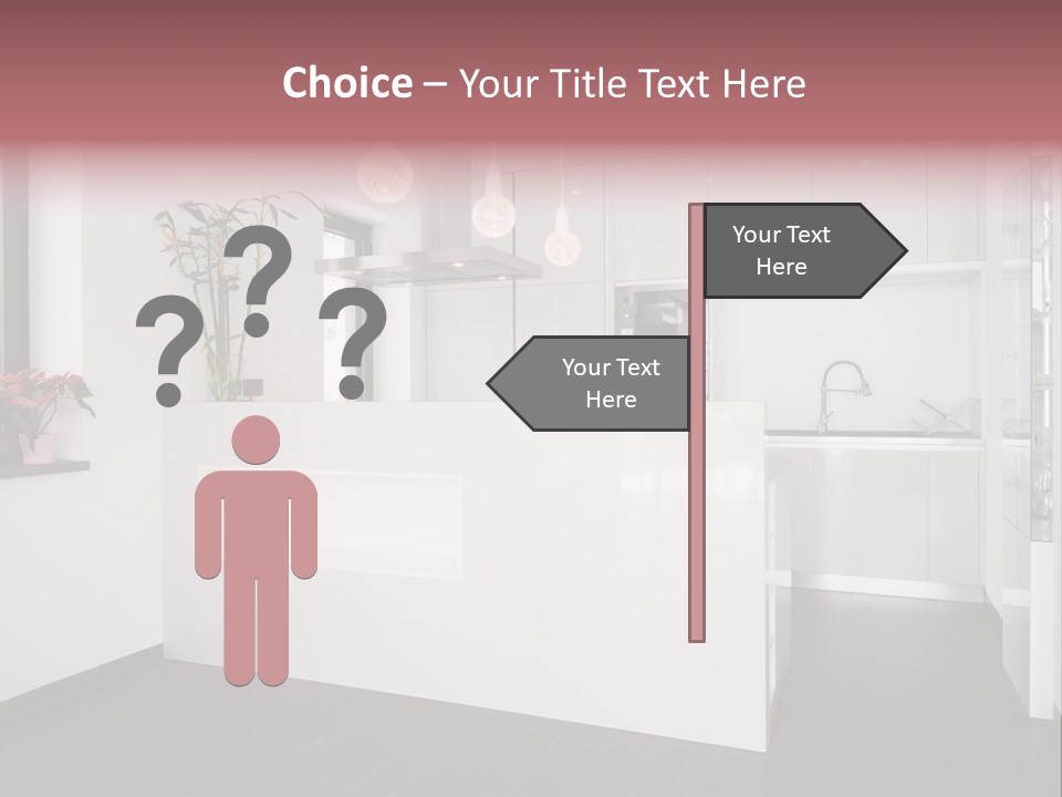 A Kitchen With A White Counter Top And White Cabinets PowerPoint Template