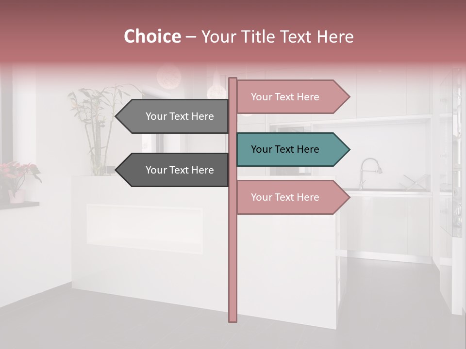A Kitchen With A White Counter Top And White Cabinets PowerPoint Template