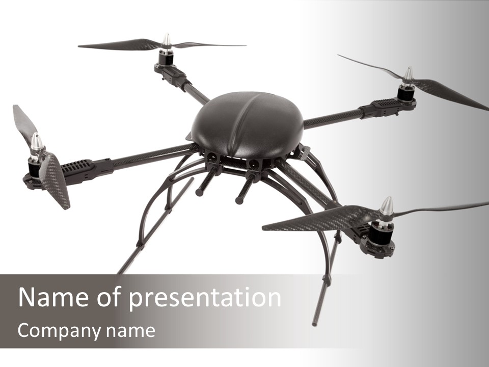 A Black And White Photo Of A Flying Device PowerPoint Template