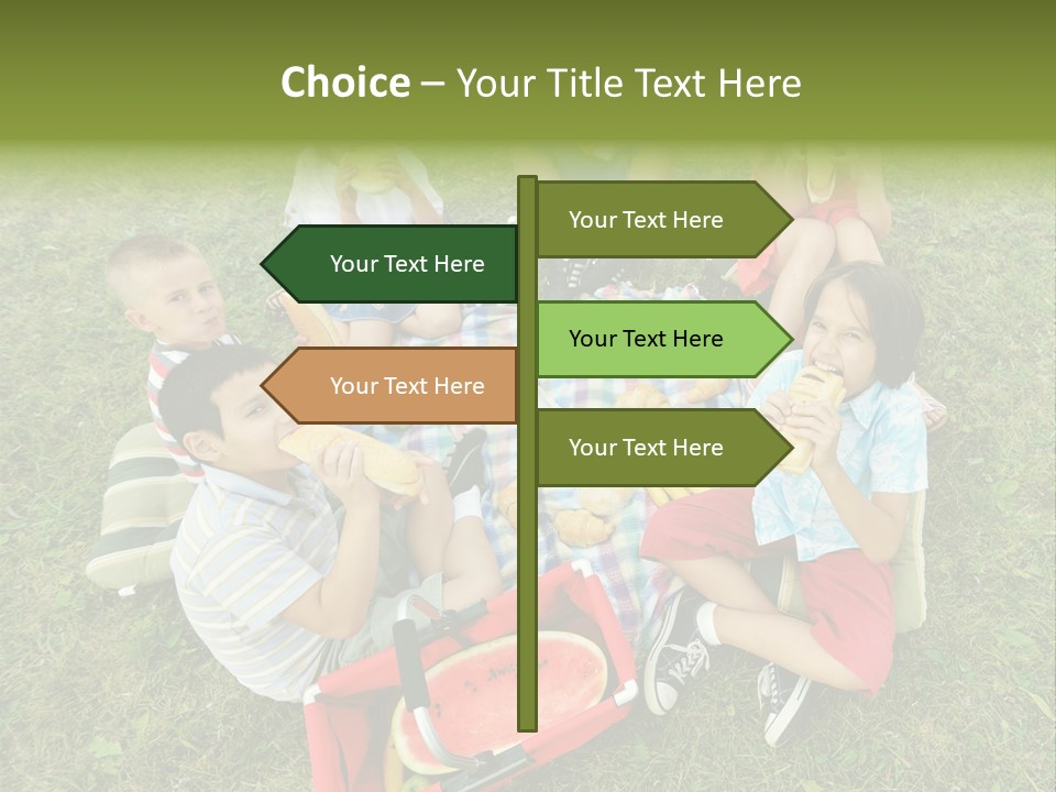 A Group Of Children Sitting On A Blanket Eating Food PowerPoint Template