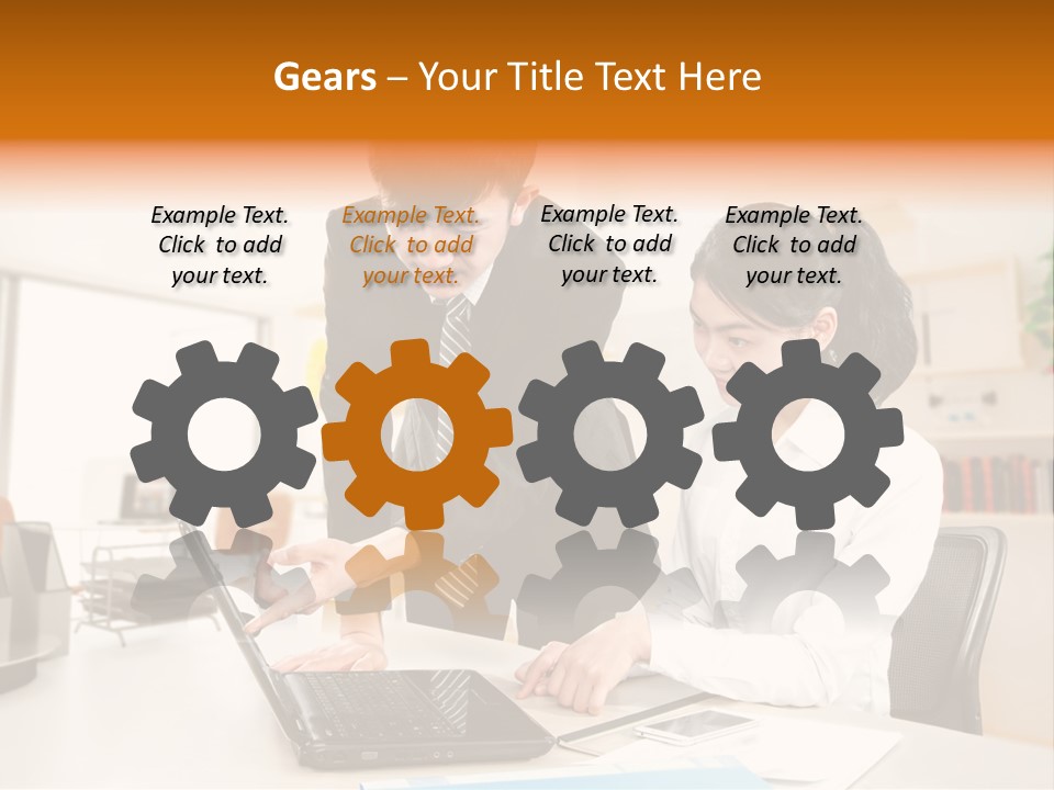 A Couple Of People That Are Looking At A Laptop PowerPoint Template