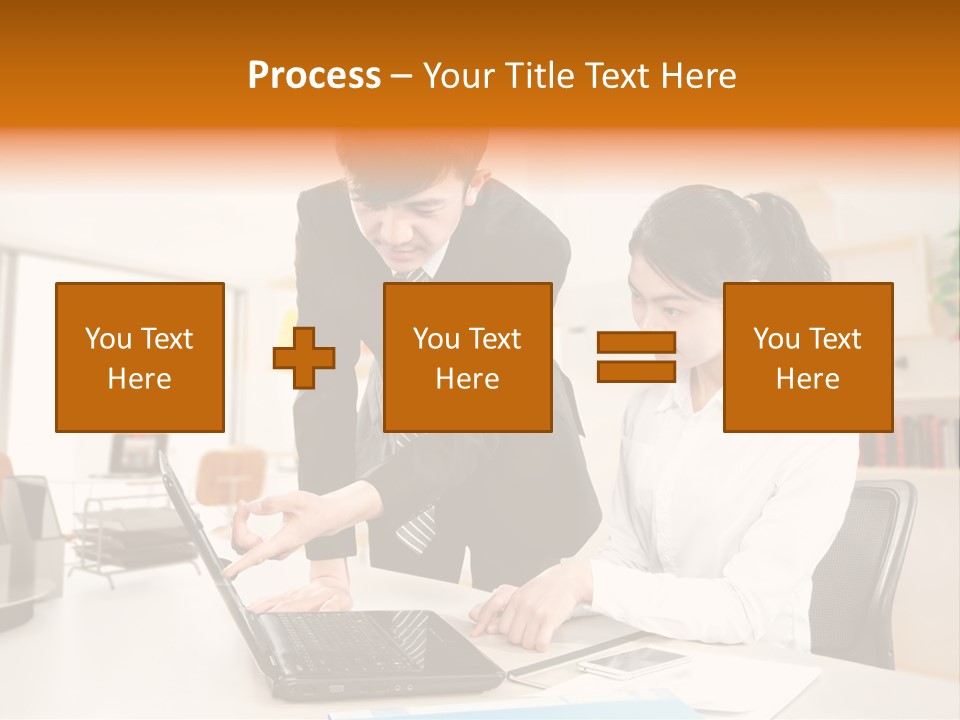 A Couple Of People That Are Looking At A Laptop PowerPoint Template