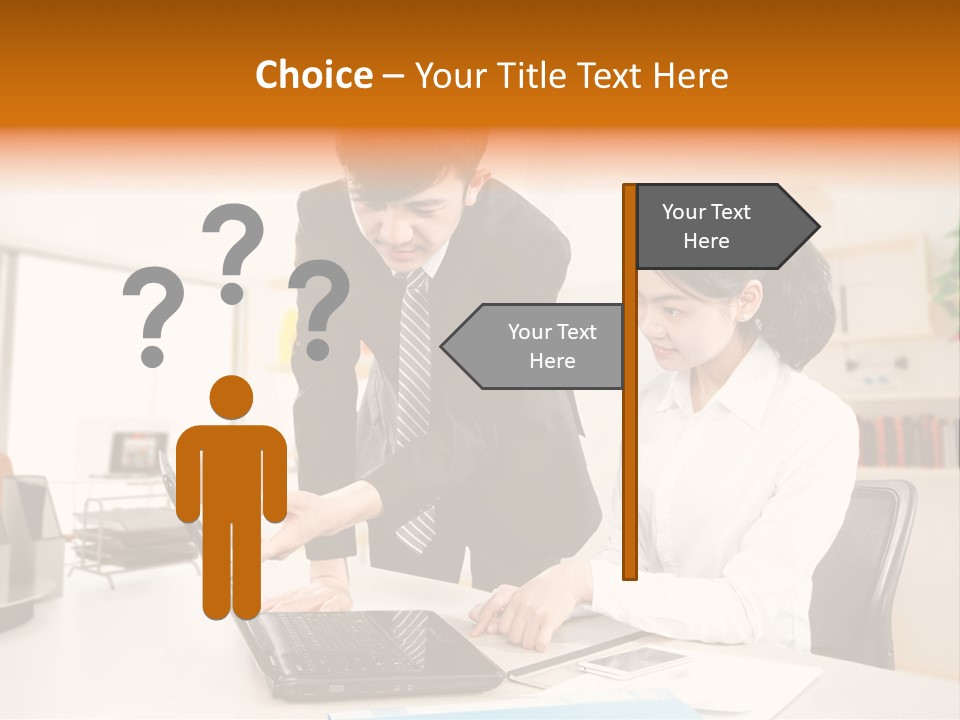 A Couple Of People That Are Looking At A Laptop PowerPoint Template