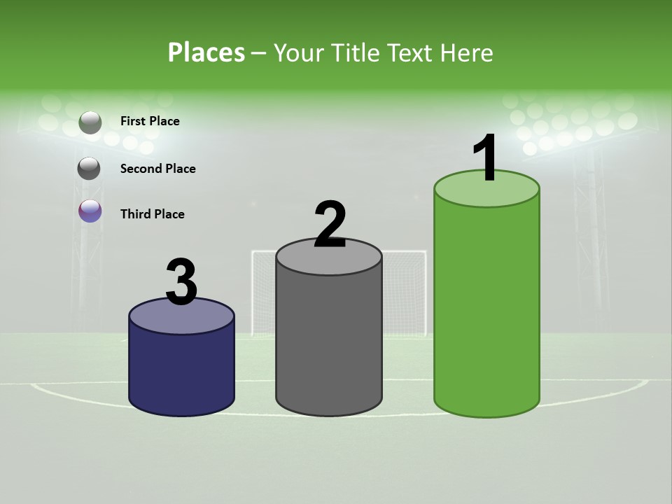 A Soccer Field With A Goal And Lights On It PowerPoint Template