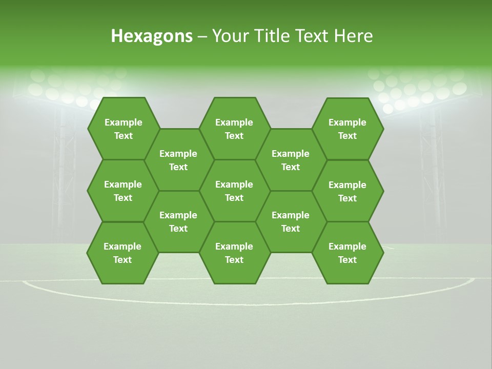A Soccer Field With A Goal And Lights On It PowerPoint Template