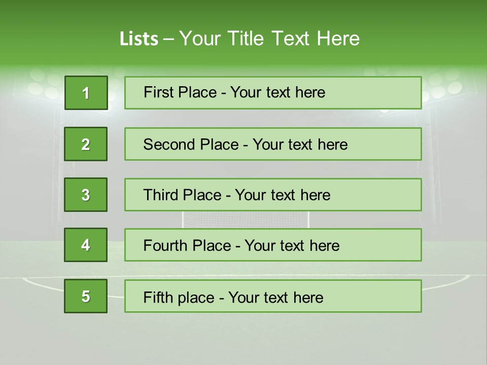 A Soccer Field With A Goal And Lights On It PowerPoint Template