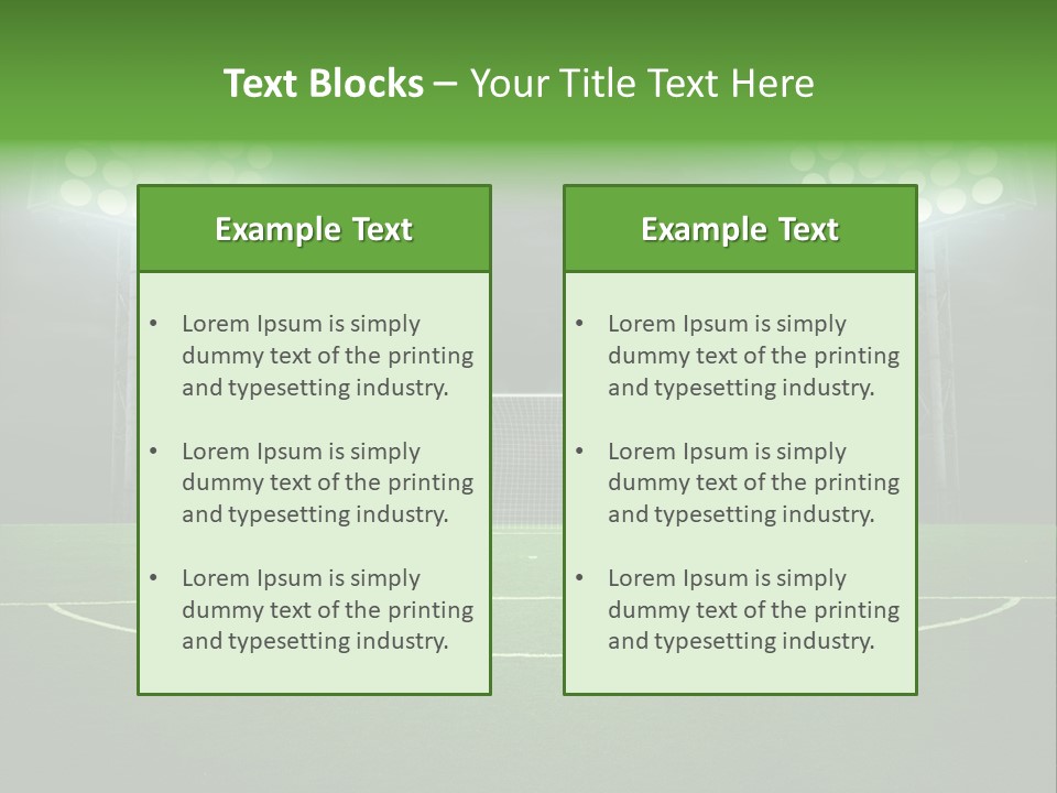 A Soccer Field With A Goal And Lights On It PowerPoint Template