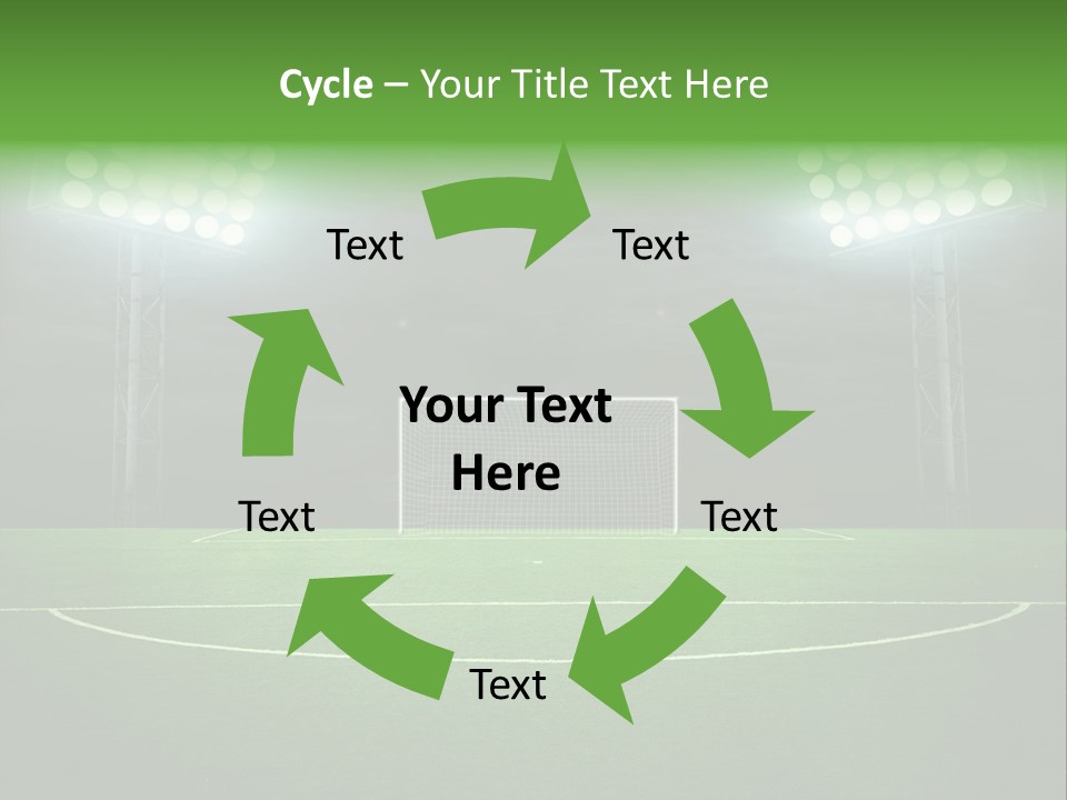 A Soccer Field With A Goal And Lights On It PowerPoint Template