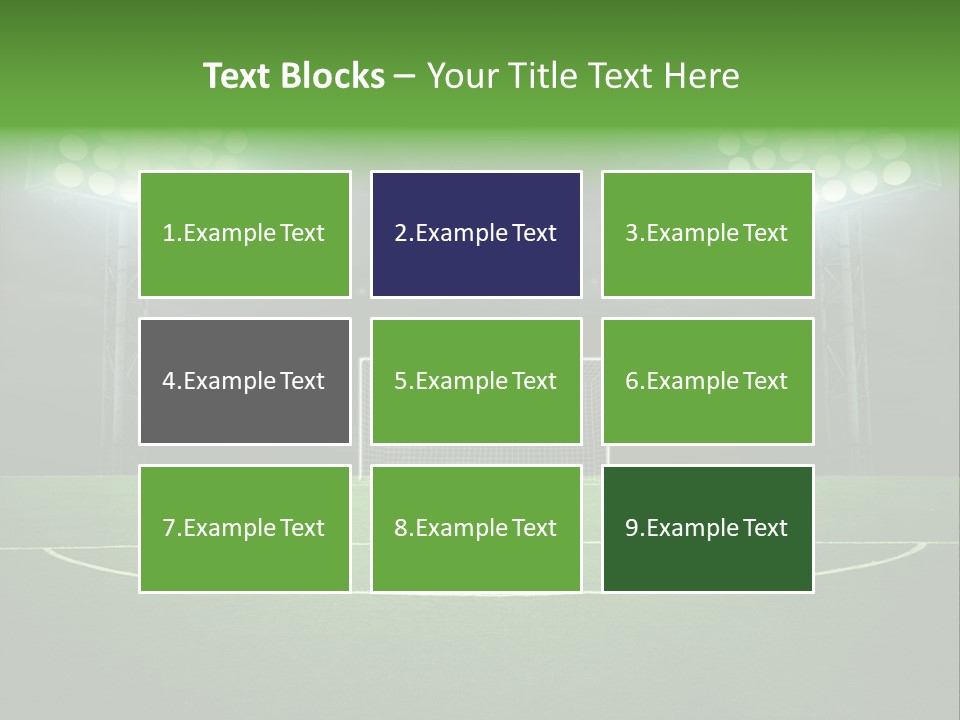 A Soccer Field With A Goal And Lights On It PowerPoint Template