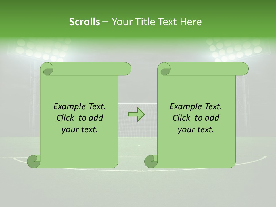A Soccer Field With A Goal And Lights On It PowerPoint Template