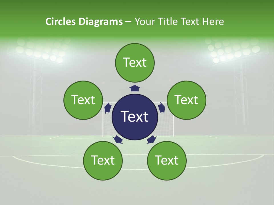 A Soccer Field With A Goal And Lights On It PowerPoint Template