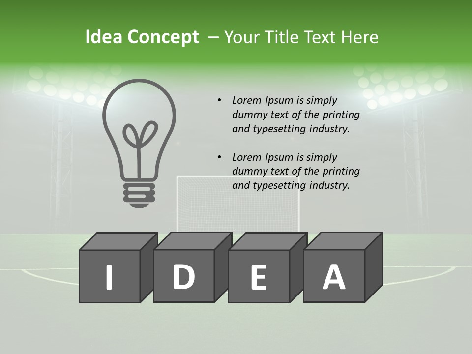 A Soccer Field With A Goal And Lights On It PowerPoint Template