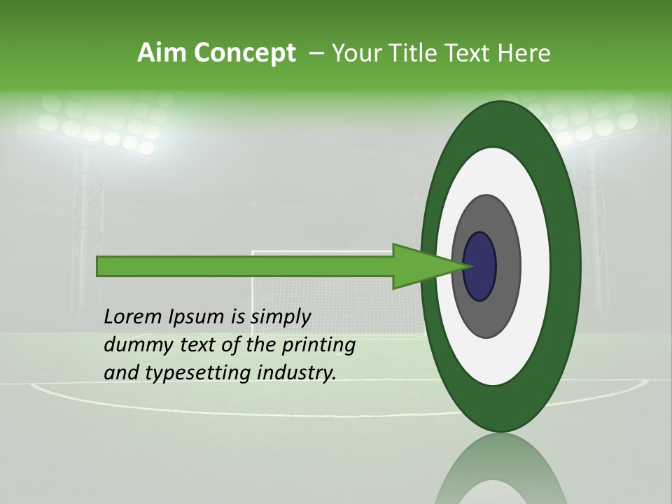 A Soccer Field With A Goal And Lights On It PowerPoint Template