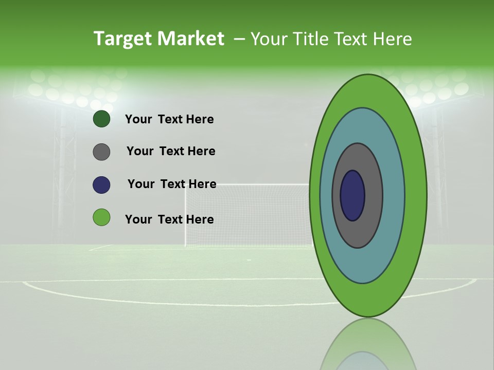 A Soccer Field With A Goal And Lights On It PowerPoint Template