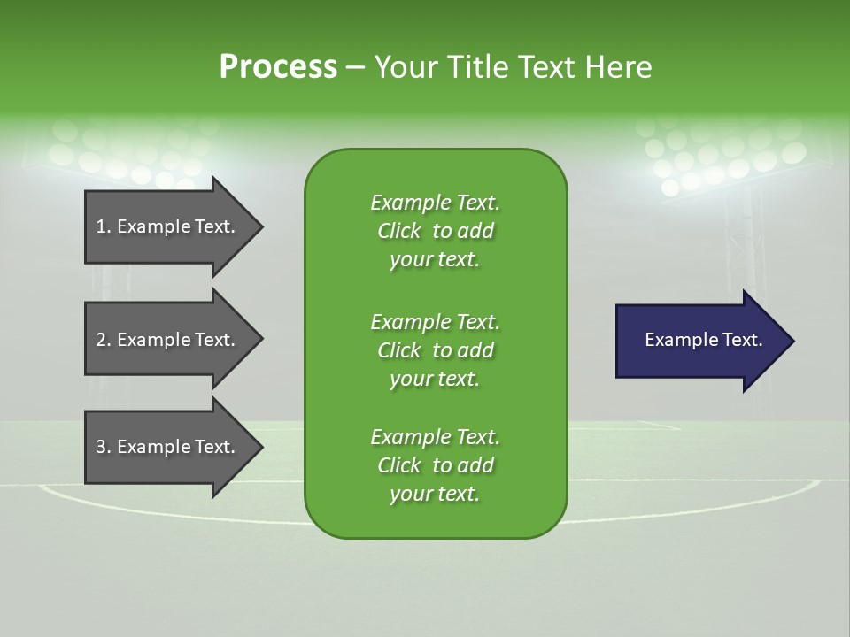 A Soccer Field With A Goal And Lights On It PowerPoint Template