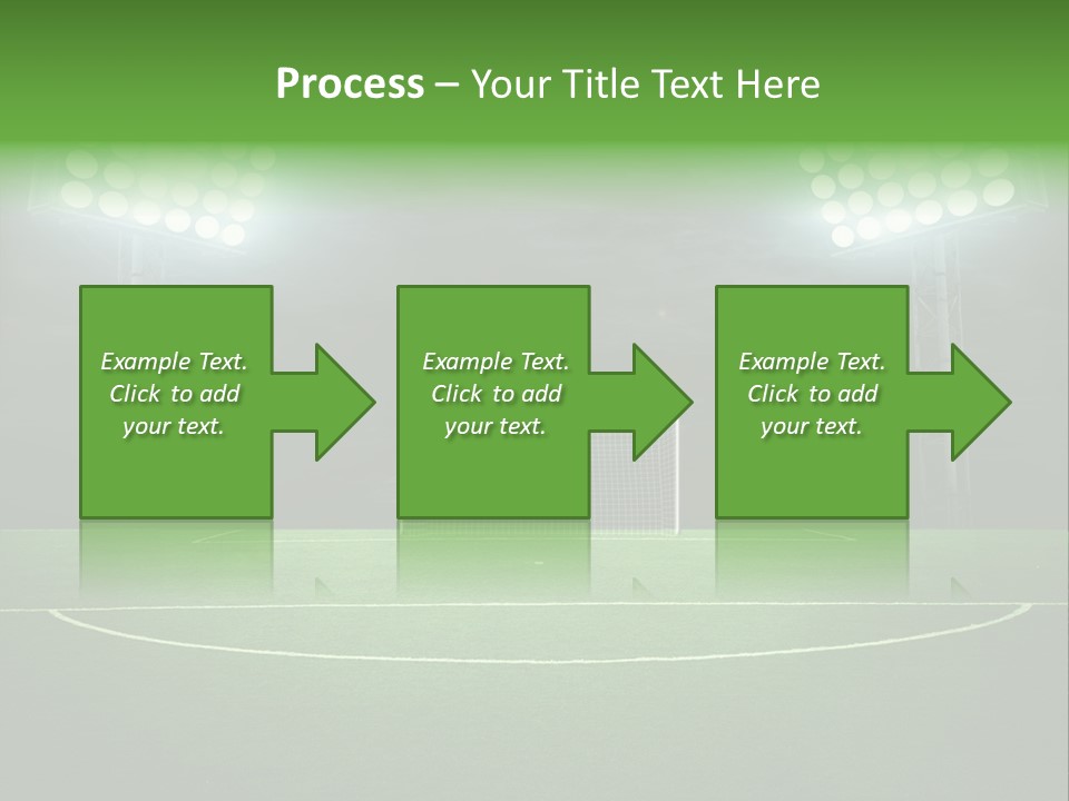 A Soccer Field With A Goal And Lights On It PowerPoint Template