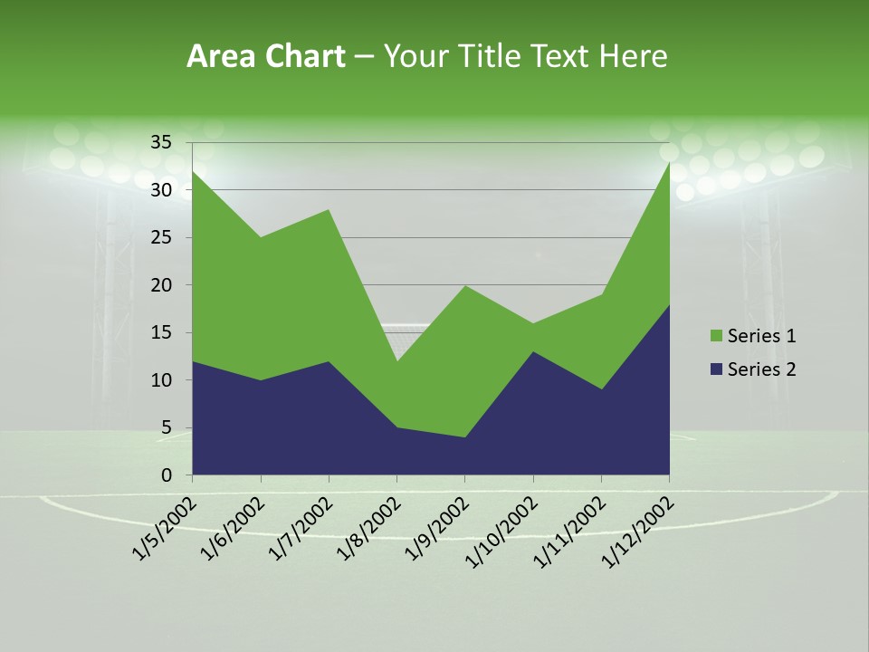 A Soccer Field With A Goal And Lights On It PowerPoint Template