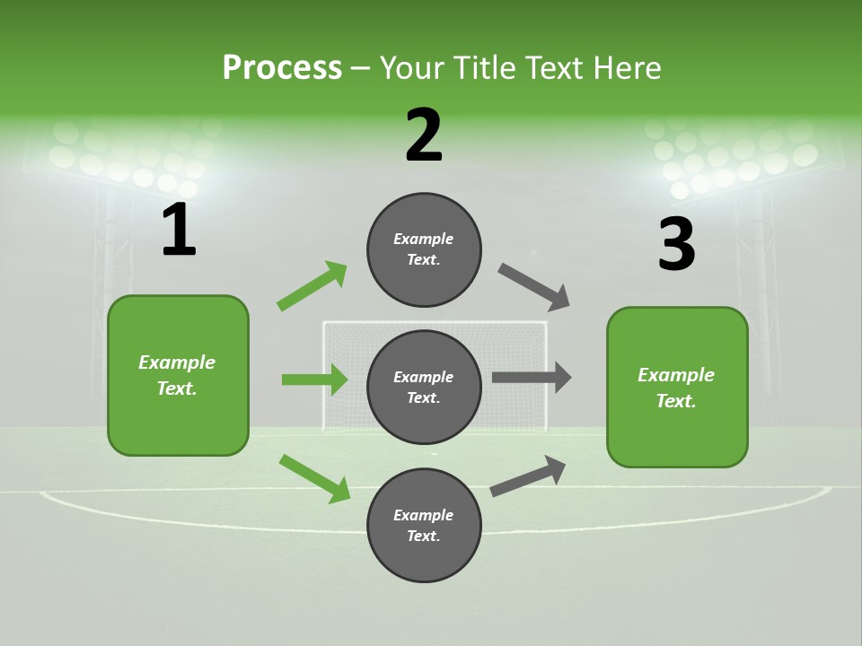 A Soccer Field With A Goal And Lights On It PowerPoint Template
