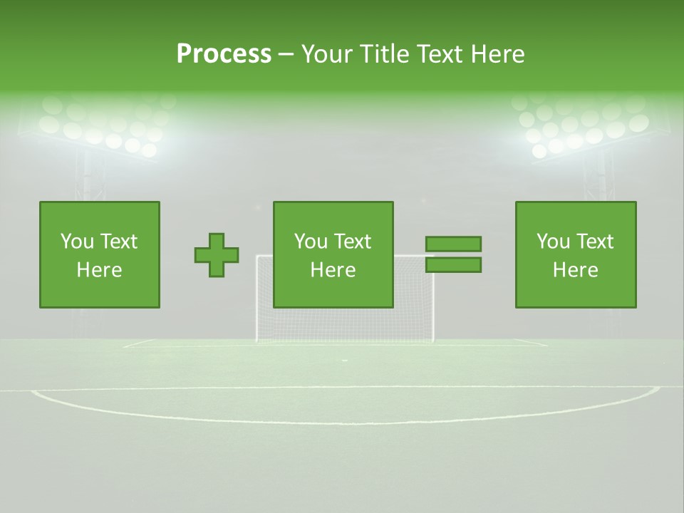 A Soccer Field With A Goal And Lights On It PowerPoint Template