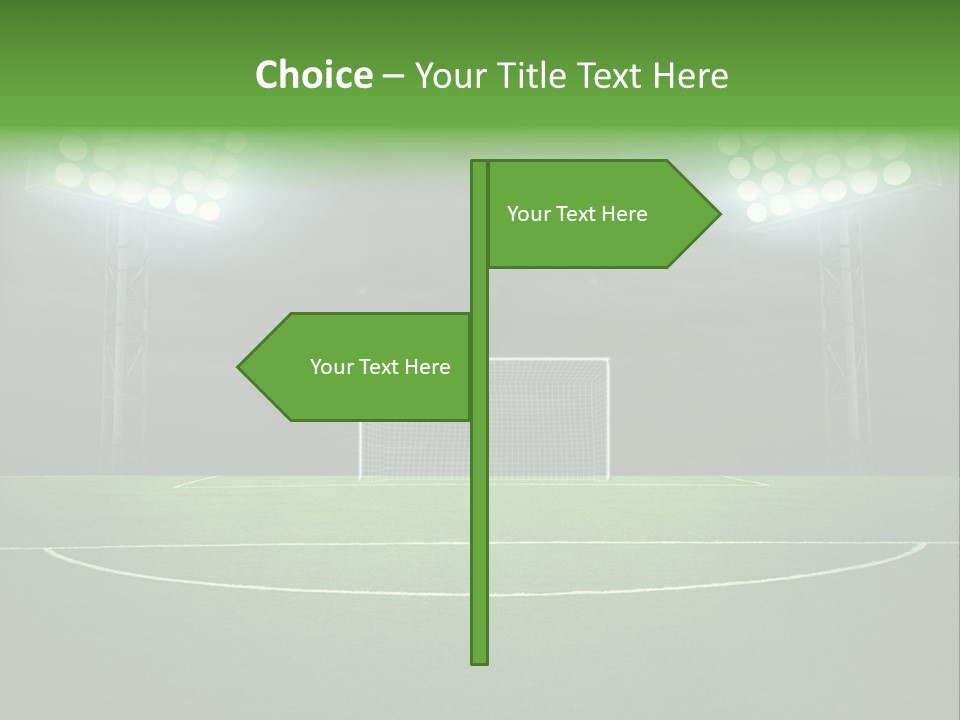 A Soccer Field With A Goal And Lights On It PowerPoint Template