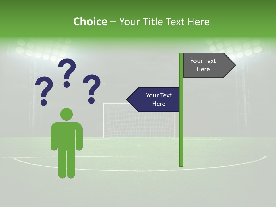 A Soccer Field With A Goal And Lights On It PowerPoint Template