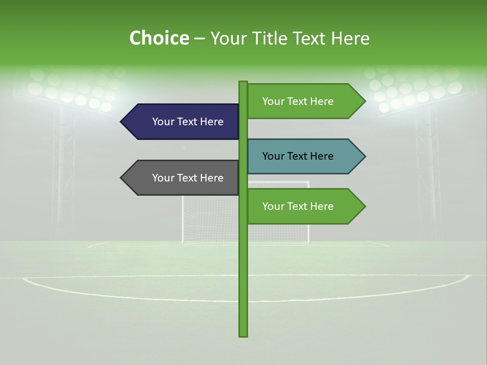 A Soccer Field With A Goal And Lights On It PowerPoint Template