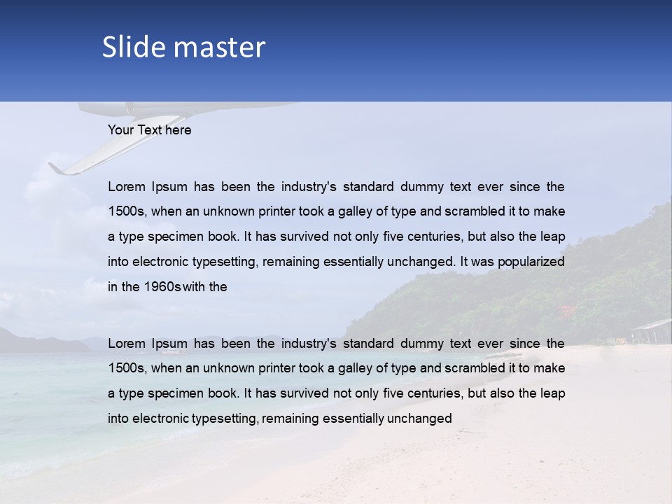 A Plane Is Flying Over A Beach With Clear Water PowerPoint Template