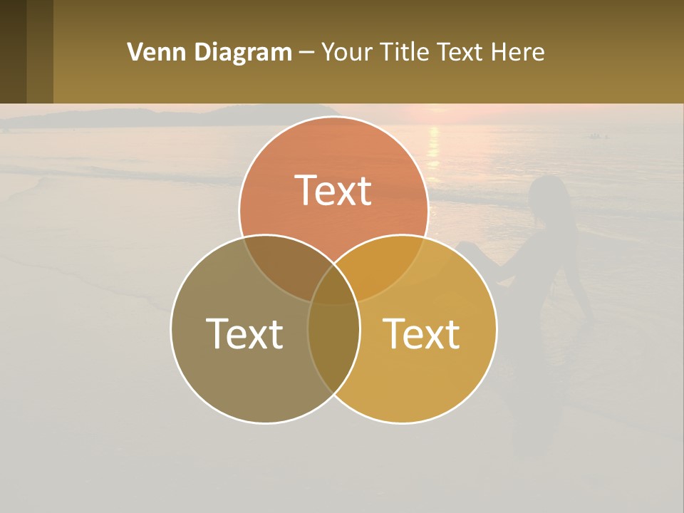 A Woman Is Sitting On The Beach At Sunset PowerPoint Template