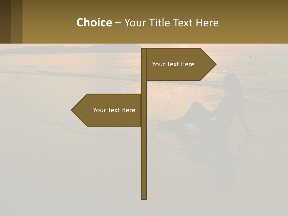 A Woman Is Sitting On The Beach At Sunset PowerPoint Template