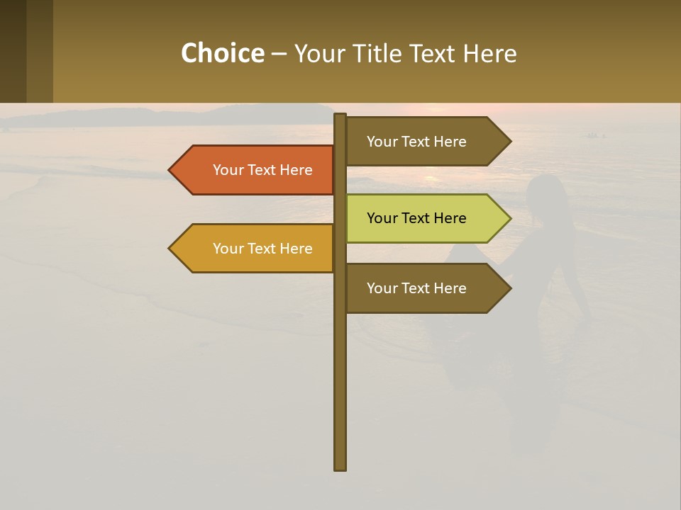 A Woman Is Sitting On The Beach At Sunset PowerPoint Template