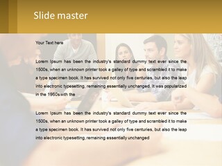 A Group Of People Sitting Around A Conference Table PowerPoint Template