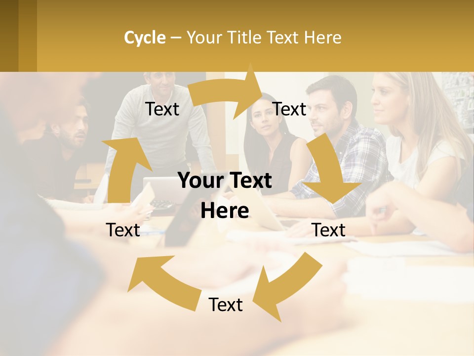A Group Of People Sitting Around A Conference Table PowerPoint Template