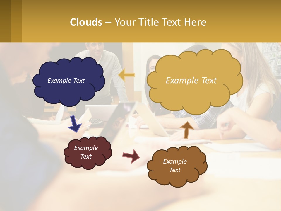 A Group Of People Sitting Around A Conference Table PowerPoint Template