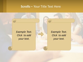 A Group Of People Sitting Around A Conference Table PowerPoint Template