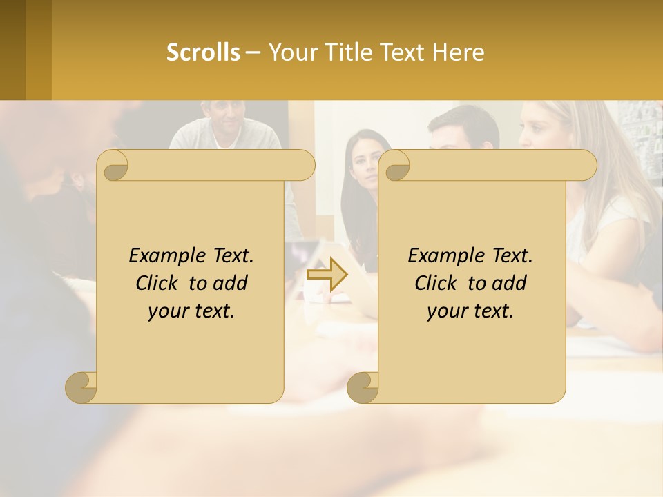 A Group Of People Sitting Around A Conference Table PowerPoint Template