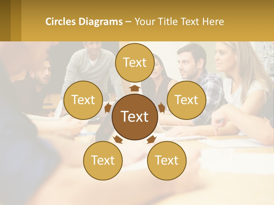 A Group Of People Sitting Around A Conference Table PowerPoint Template