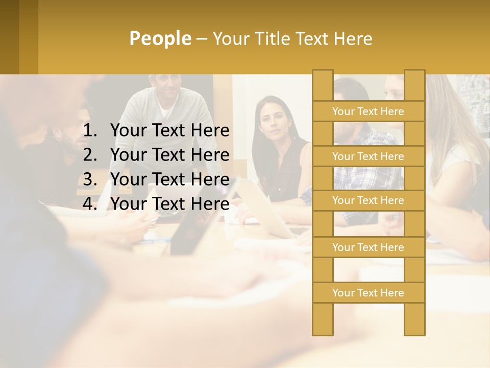 A Group Of People Sitting Around A Conference Table PowerPoint Template