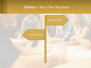 A Group Of People Sitting Around A Conference Table PowerPoint Template