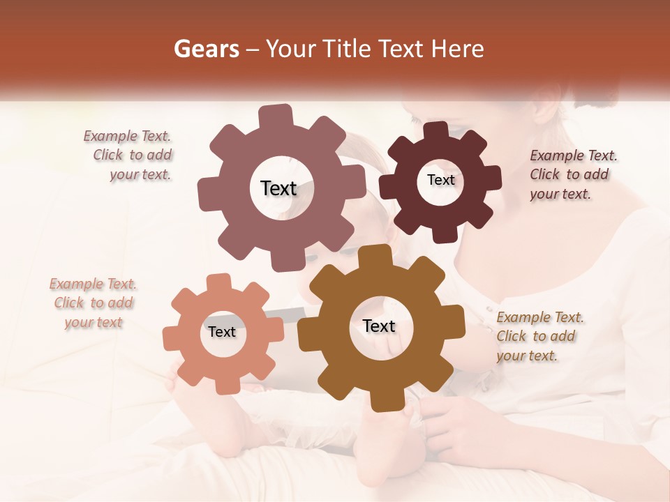 A Woman Holding A Baby While Looking At A Tablet PowerPoint Template