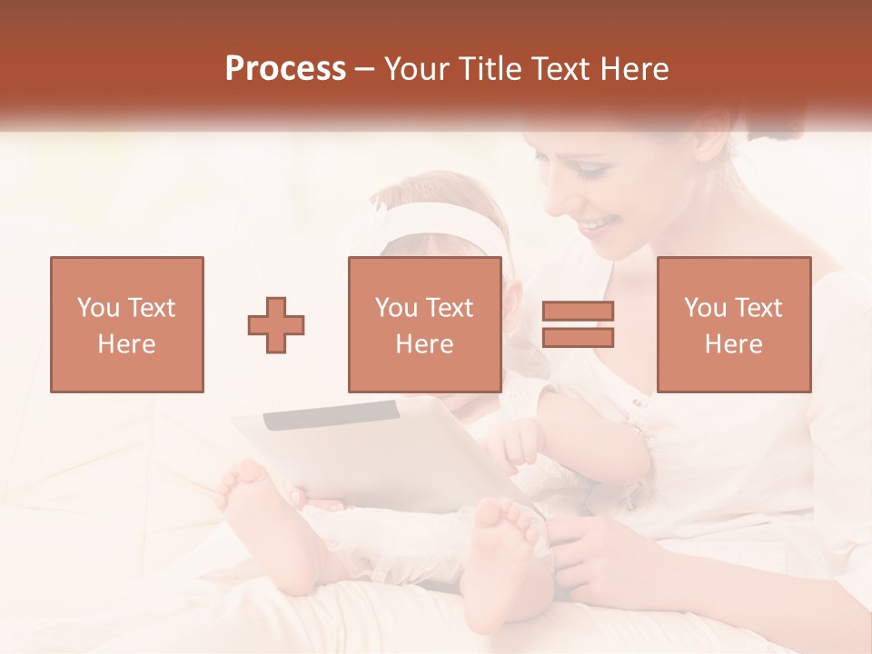 A Woman Holding A Baby While Looking At A Tablet PowerPoint Template