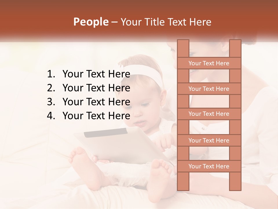 A Woman Holding A Baby While Looking At A Tablet PowerPoint Template