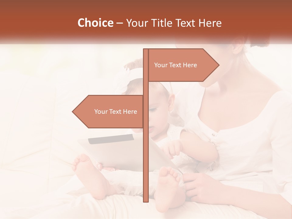 A Woman Holding A Baby While Looking At A Tablet PowerPoint Template